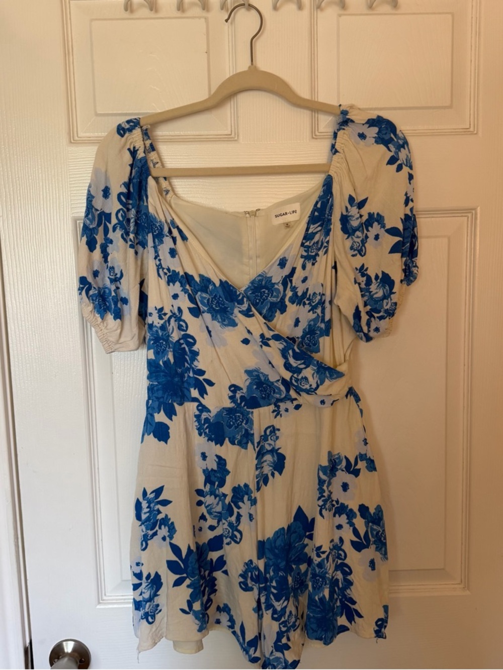 Sugarlips Cream Romper with Blue Floral Print